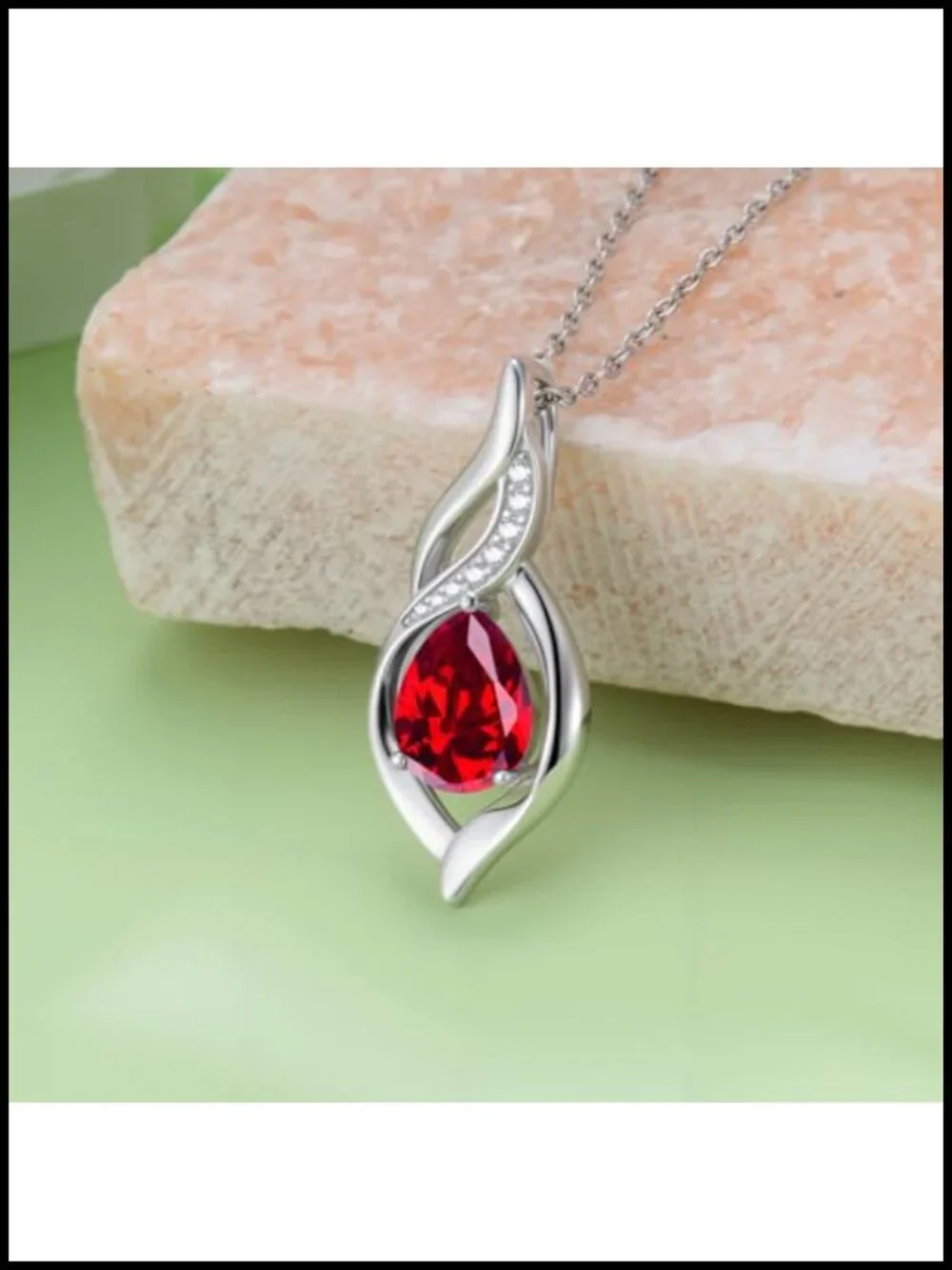Sterling Silver Ruby Teardrop Birthstone Necklace for Women